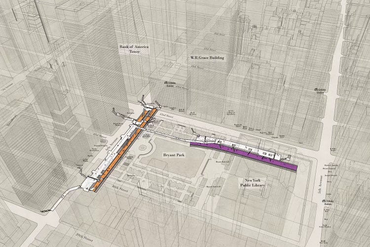 42nd Street Bryant Park - Subway 3D X-Ray by Project Subway NYC wall art