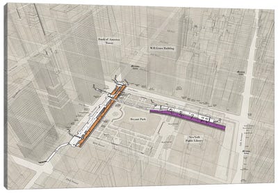 42nd Street Bryant Park - Subway 3D X-Ray Canvas Art Print - Transit Maps