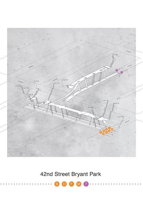 42nd Street Bryant Park Station 3D Map Poster