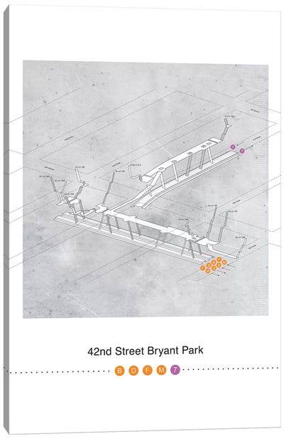 42nd Street Bryant Park Station 3D Map Poster Canvas Art Print - Tunnel & Subway Art
