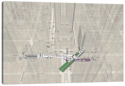 42nd Street Grand Central - Subway 3D X-Ray Canvas Art Print - Transit Maps