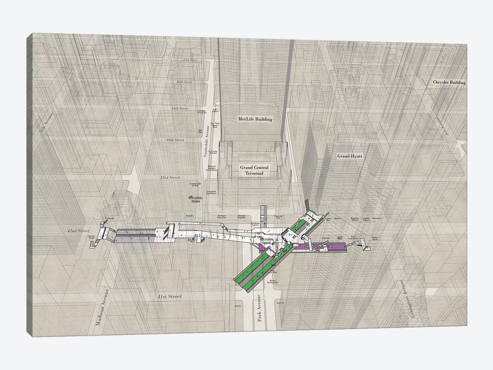 42nd Street Grand Central - Subway 3D X-Ray by Project Subway NYC 1-piece Canvas Artwork