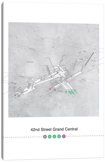 42nd Street Grand Central Station 3D Map Poster Canvas Art Print - Transit Maps