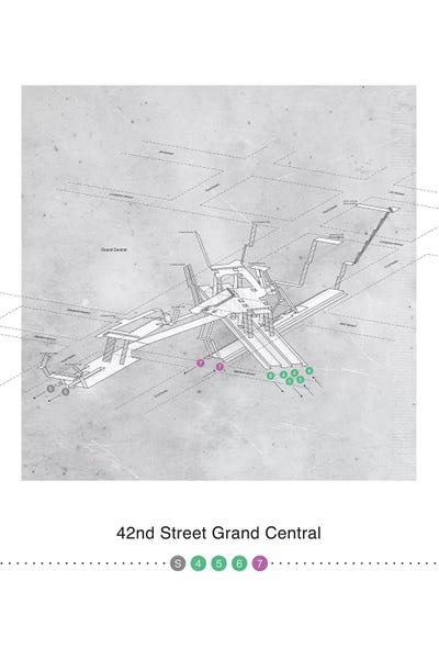 Project Subway NYC: 42nd Street Grand Central Map Station Poster by Project Subway NYC