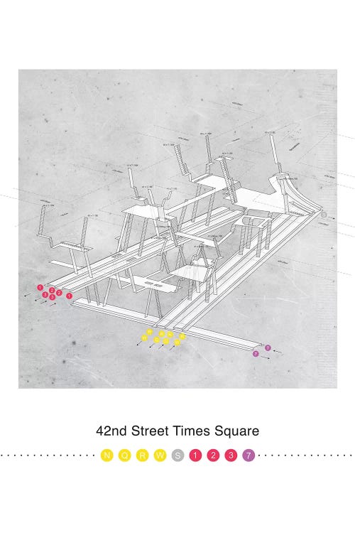 42nd Street Times Square Station 3D Map Poster