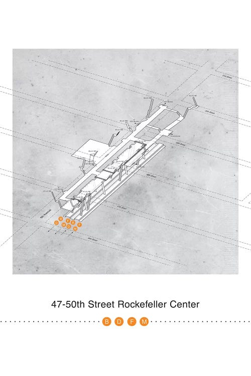 47th-50th Street Rockerfeller Center Station 3D Map Poster by Project Subway NYC wall art