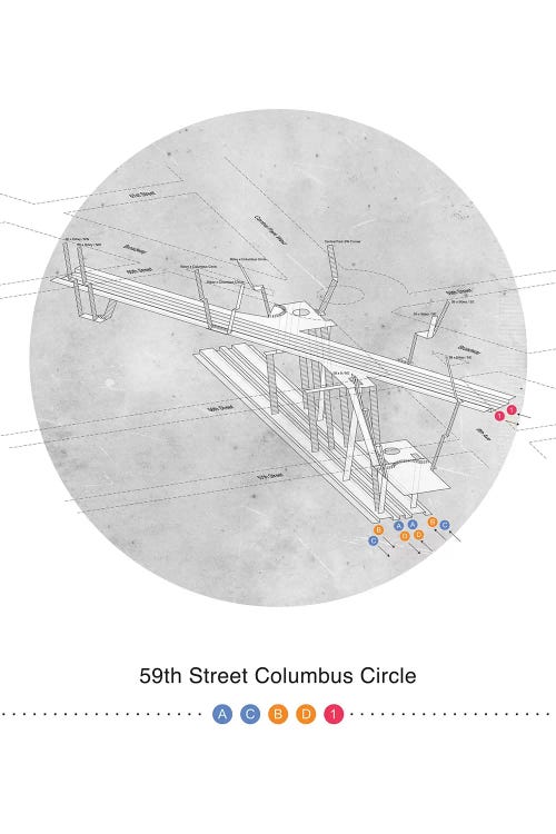 59th Street Columbus Circle Station 3D Map Poster