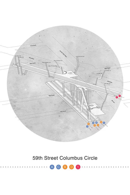 59th Street Columbus Circle Map Station Poster