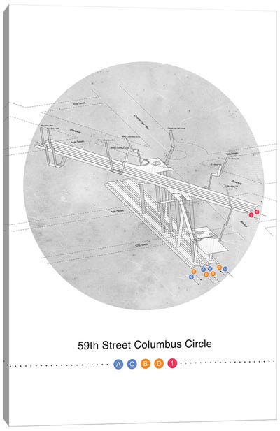 59th Street Columbus Circle Station 3D Map Poster Canvas Art Print - Transit Maps