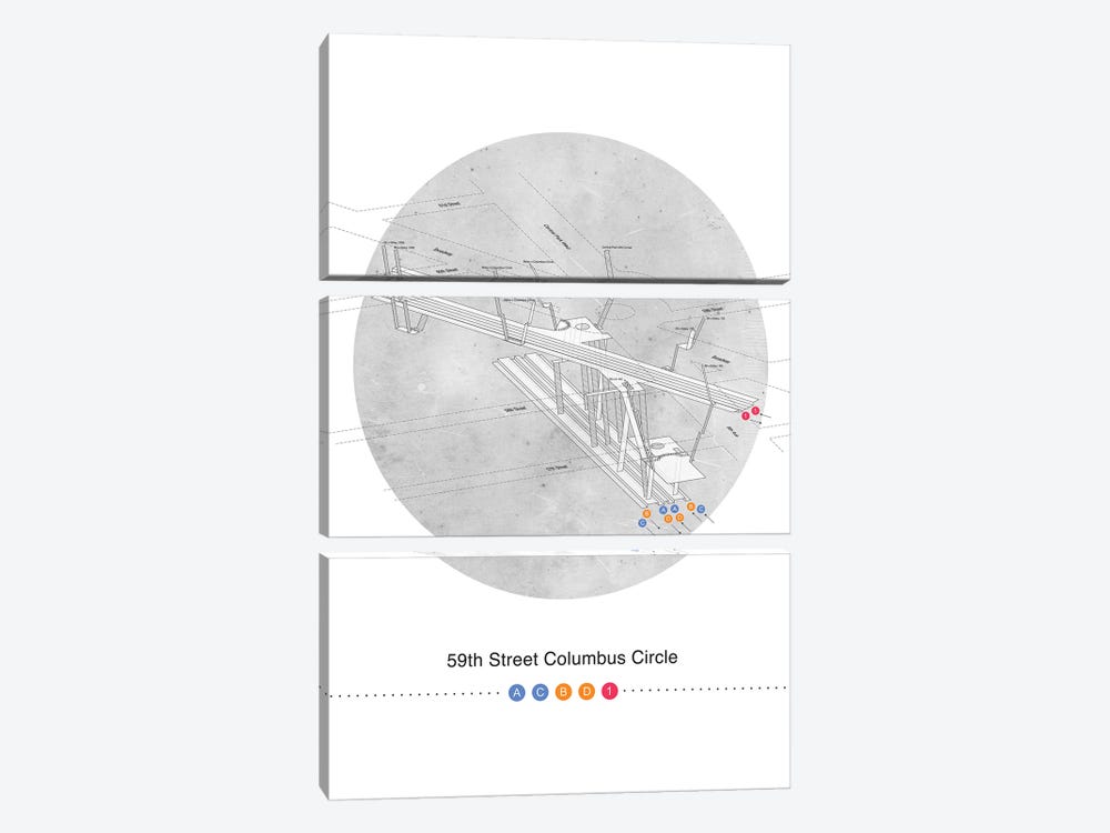 59th Street Columbus Circle Station 3D Map Poster by Project Subway NYC 3-piece Art Print