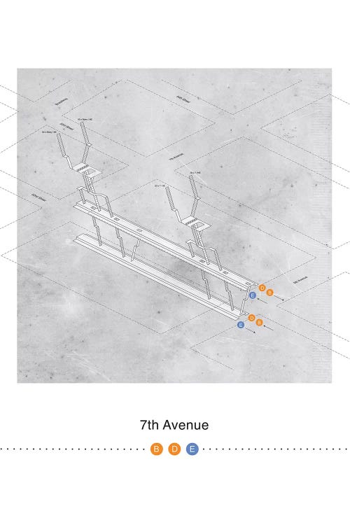 7th Avenue Station 3D Map Poster by Project Subway NYC wall art