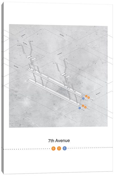 7th Avenue Station 3D Map Poster Canvas Art Print - Transit Maps