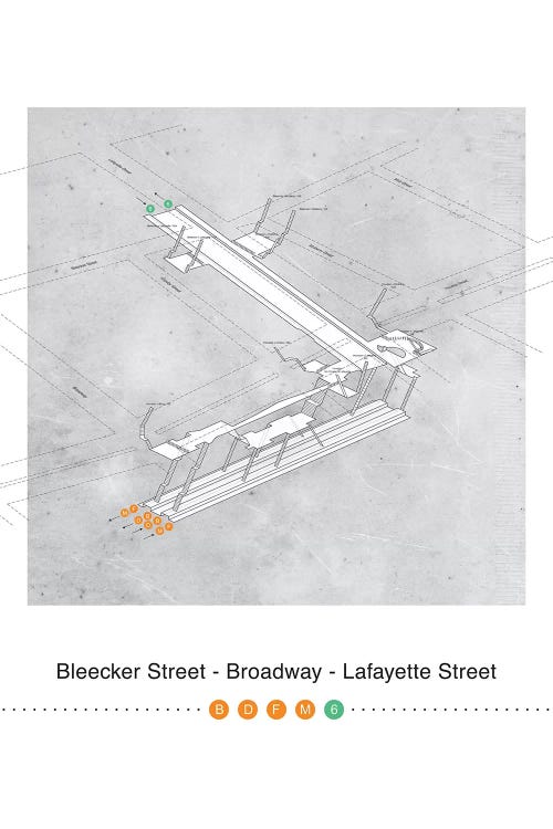 Bleecker Street - Broadway - Lafayette Street Station 3D Map Poster by Project Subway NYC wall art