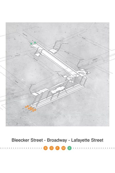 Project Subway NYC: Bleecker Street - Broadway - Lafayette Street Station 3D Map Poster by Project Subway NYC