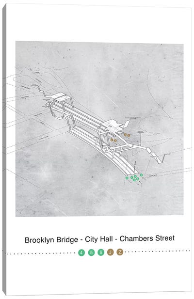 Brooklyn Bridge - City Hall - Chambers Street Station 3D Map Poster Canvas Art Print - Project Subway NYC