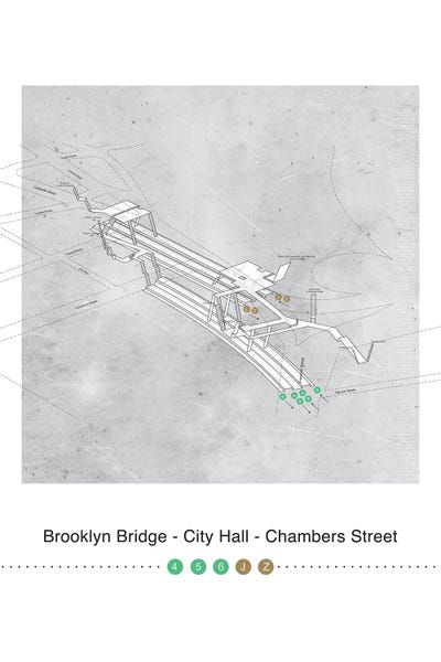 Project Subway NYC: Brooklyn Bridge - City Hall - Chambers Street Station 3D Map Poster by Project Subway NYC