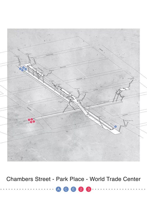 Chambers Street - Park Place - World Trade Center Station 3D Map Poster by Project Subway NYC wall art