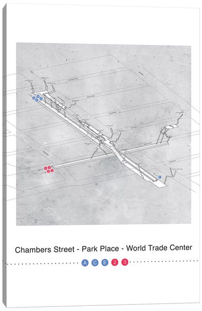 Chambers Street - Park Place - World Trade Center Station 3D Map Poster Canvas Art Print - Tunnel & Subway Art