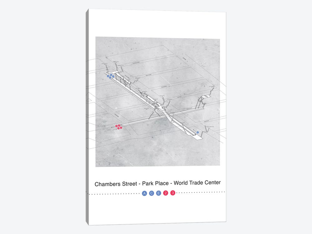 Chambers Street - Park Place - World Trade Center Station 3D Map Poster by Project Subway NYC 1-piece Canvas Wall Art