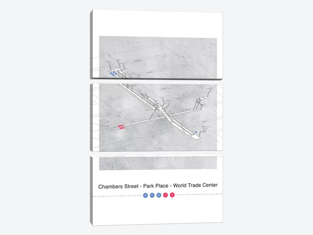 Chambers Street - Park Place - World Trade Center Station 3D Map Poster by Project Subway NYC 3-piece Canvas Art