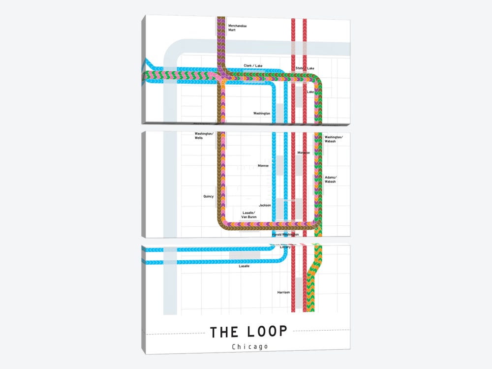 Chicago Loop Map by Project Subway NYC 3-piece Canvas Art Print