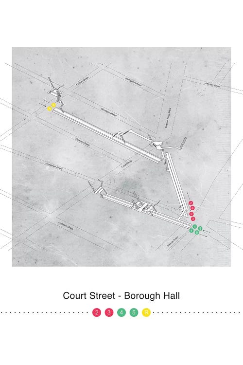 Court Street - Borough Hall Station 3D Map Poster by Project Subway NYC wall art
