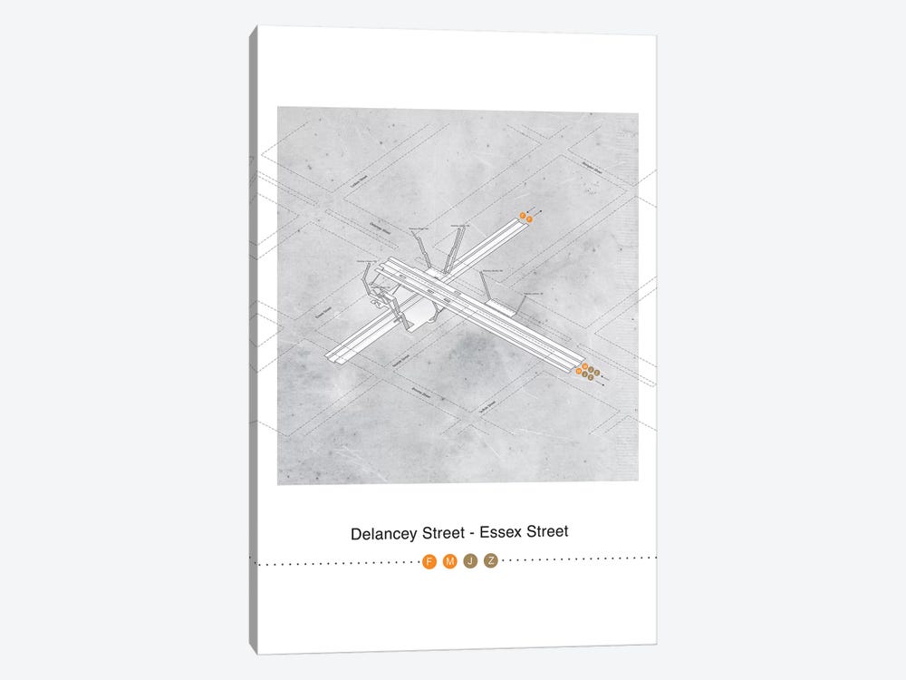 Delancey Street - Essex Street Station 3D Map Posterm by Project Subway NYC 1-piece Canvas Art Print