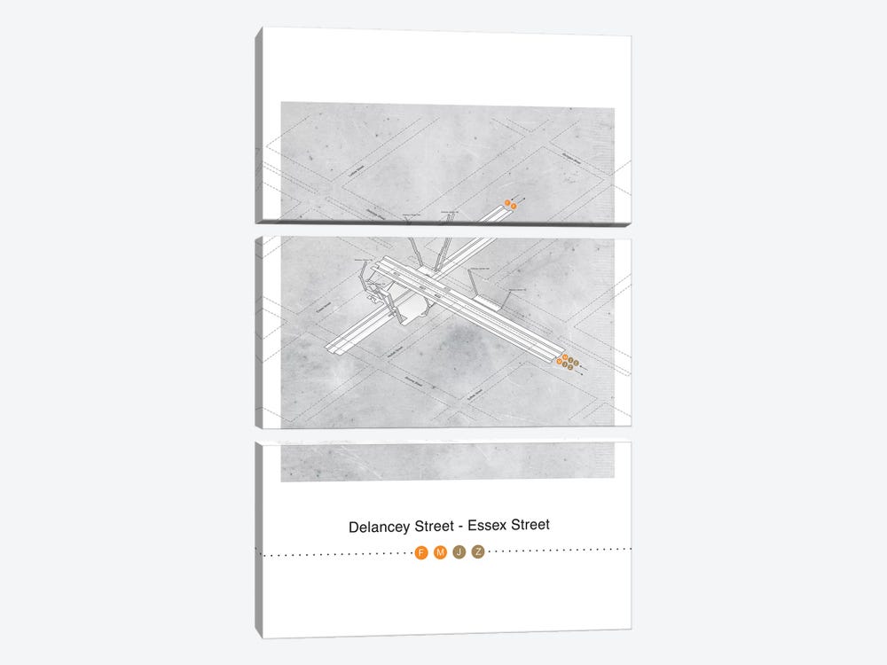 Delancey Street - Essex Street Station 3D Map Posterm by Project Subway NYC 3-piece Canvas Art Print