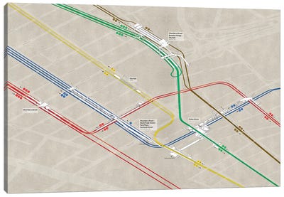 Downtown Manhattan Subway Cluster Canvas Art Print - Transit Maps