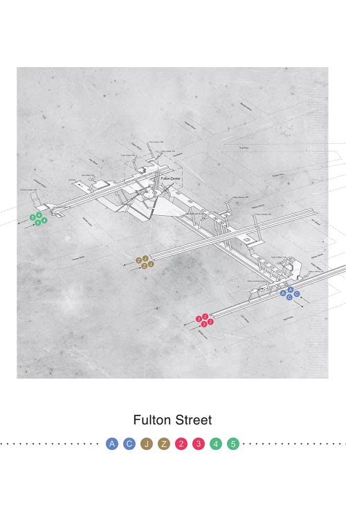 Fulton Street Station 3D Map Poster - Manhattan by Project Subway NYC wall art