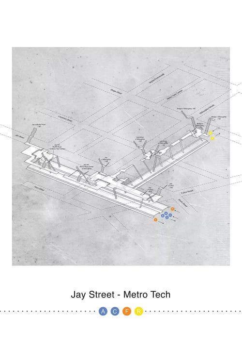 Jay Street - MetroTech Station 3D Map Poster by Project Subway NYC wall art