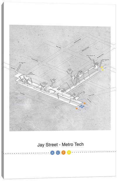 Jay Street - MetroTech Station 3D Map Poster Canvas Art Print - Tunnel & Subway Art