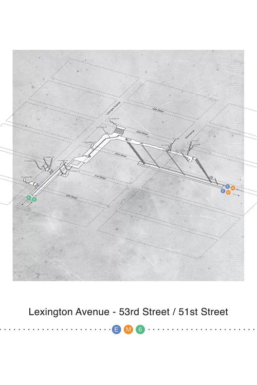 Lexington Avenue - 53rd Street x 51st Street Station 3D Map Poster by Project Subway NYC wall art