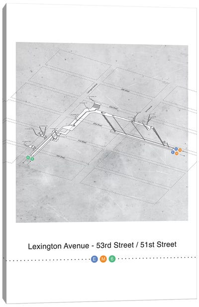 Lexington Avenue - 53rd Street x 51st Street Station 3D Map Poster Canvas Art Print - Tunnel & Subway Art
