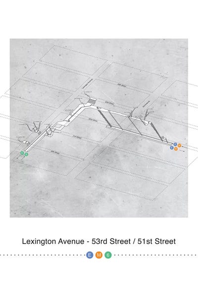 Project Subway NYC: Lexington Avenue - 53rd Street x 51st Street Station 3D Map Poster by Project Subway NYC