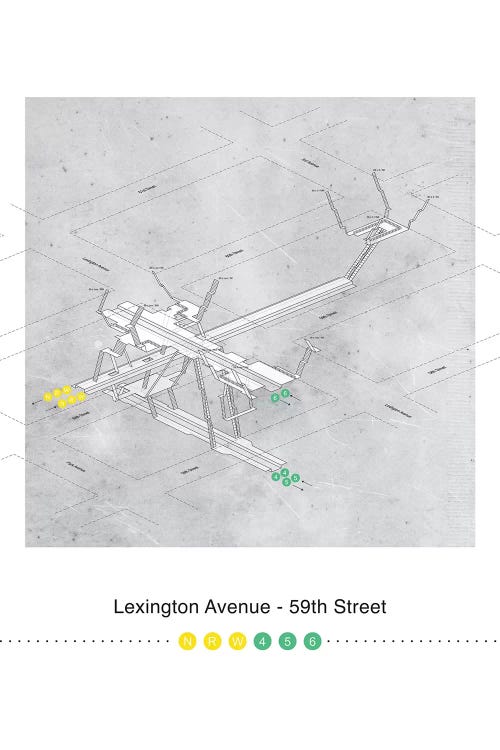 Lexington Avenue - 59th Street Station3D Map Poster by Project Subway NYC wall art