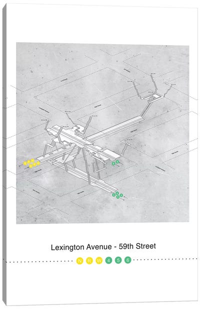 Lexington Avenue - 59th Street Station3D Map Poster Canvas Art Print - Project Subway NYC
