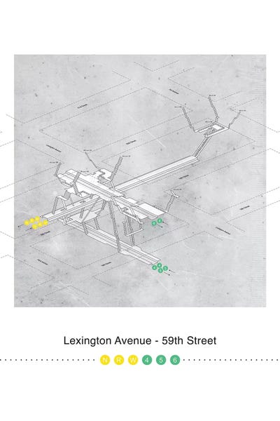 Project Subway NYC: Lexington Avenue - 59th Street Station3D Map Poster by Project Subway NYC