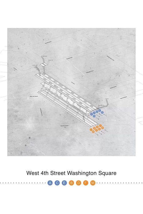 West 4th Street Washington Square Station 3D Map Poster by Project Subway NYC wall art