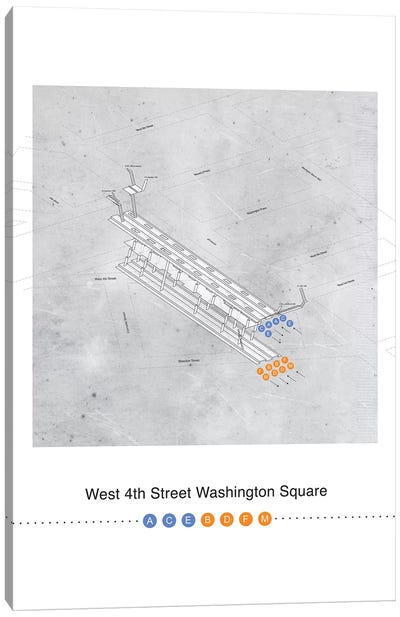 West 4th Street Washington Square Station 3D Map Poster Canvas Art Print - New York City Map
