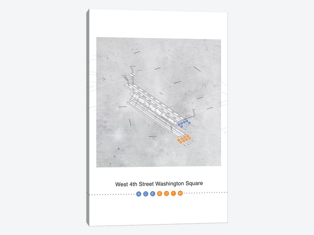West 4th Street Washington Square Station 3D Map Poster by Project Subway NYC 1-piece Canvas Art
