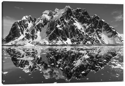 Mountain Reflections In B&W, Lemaire Channel, Antarctica Canvas Art Print - Mountain Art - Stunning Mountain Wall Art & Artwork