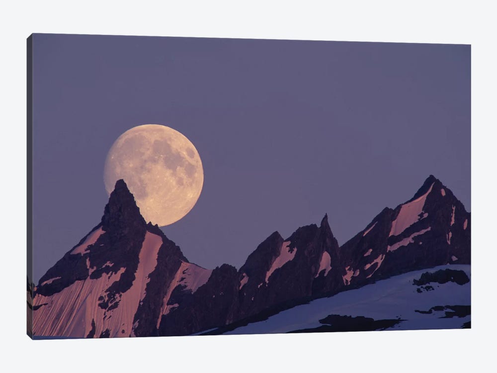 Full Moon Rising Behind The Chugach Mountains, Alaska, USA 1-piece Canvas Wall Art