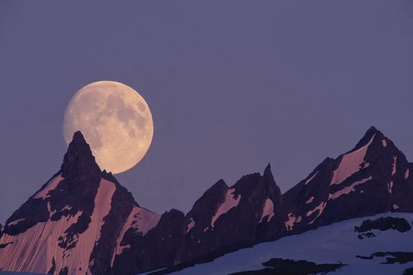 Full Moon Rising Behind The Chugach Mountains, Alaska, USA
