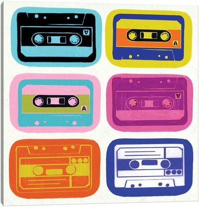 Retro Cassettes Canvas Art Print - Cassette Tapes