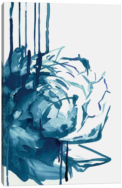 Blue Floral Drip Canvas Art Print - PI Studio