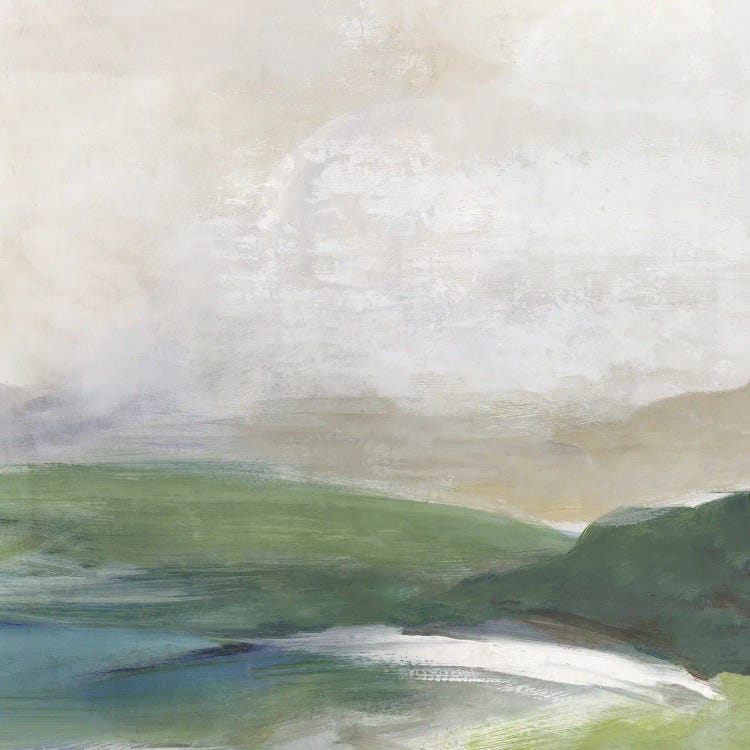 Misty Horizon Over Green Fields