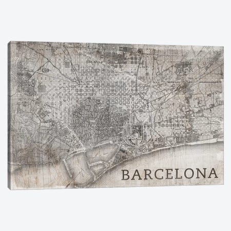 Map Barcelona, Vintage Canvas Print #PST443} by PI Studio Canvas Artwork