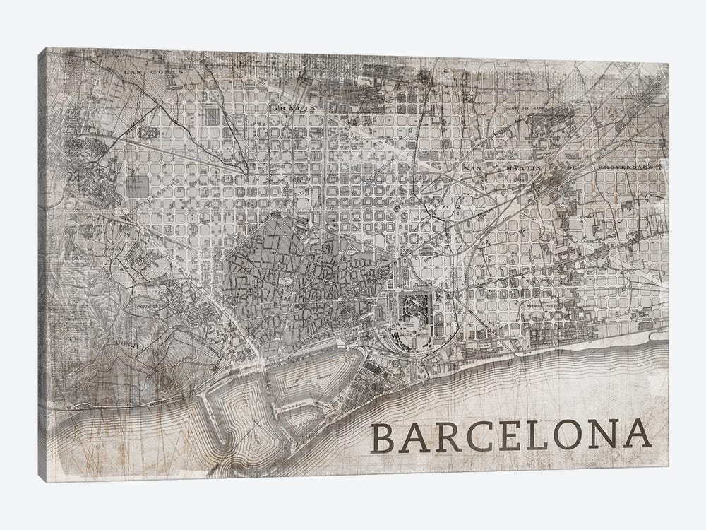 Map Barcelona, Vintage by PI Studio 1-piece Canvas Wall Art