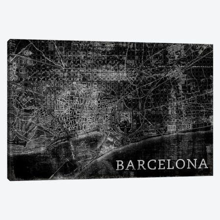 Map Barcelona, Vintage In Black Canvas Print #PST444} by PI Studio Canvas Art Print